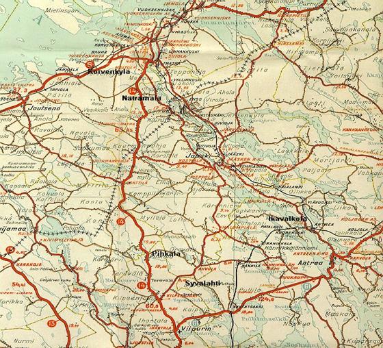 Kartta Karttaan on merkitty Ikävalko-suvun sukuhaarojen tunnetut asuinpaikat